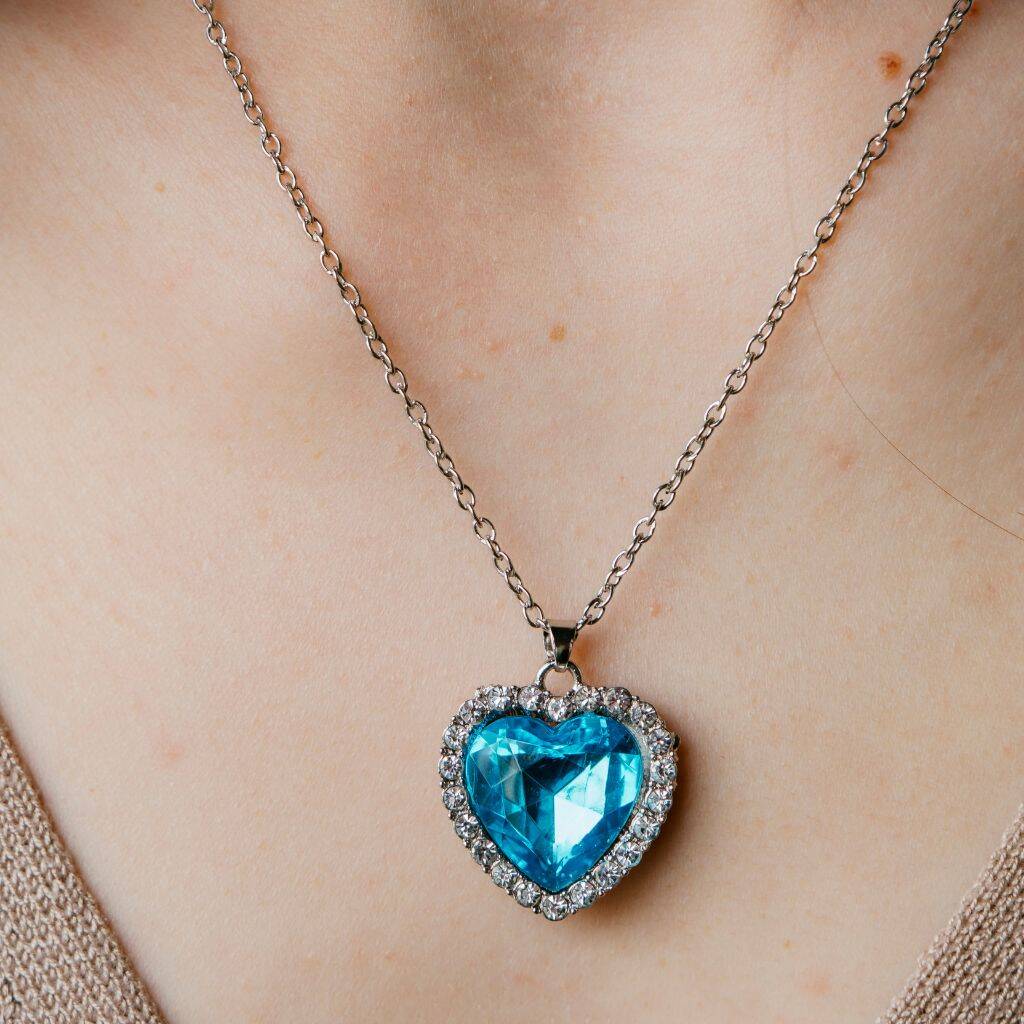 Titanic Blue Large Zircon Heart Pendant Necklace By The Colourful Aura |  