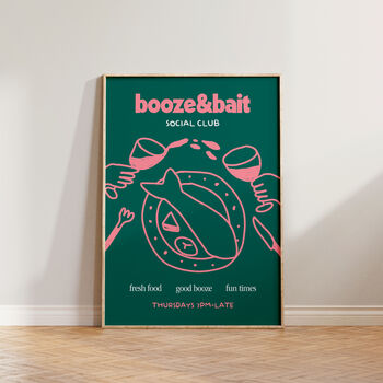Booze And Bait Social Club Food Illustration Print, 6 of 10