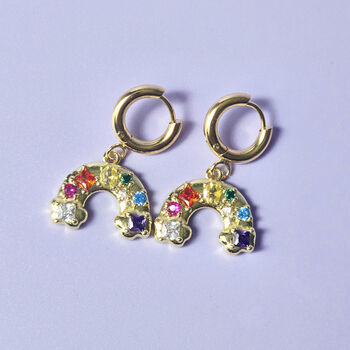 Rainbow Huggie Hoop Earrings, 3 of 5