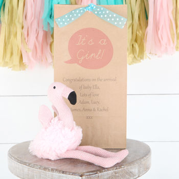 Personalised Gift Bag And Flamingo Rattle Toy, 2 of 4