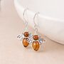 Sterling Silver Baltic Amber Bee Drop Earrings – 15mm, thumbnail 1 of 5