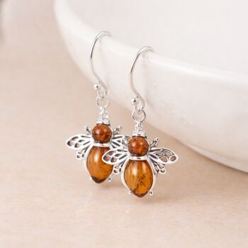 Sterling Silver Baltic Amber Bee Drop Earrings – 15mm, 2 of 5