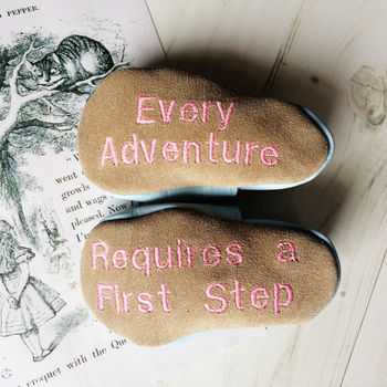 Alice In Wonderland Adventure Quote Baby Shoes, 4 of 6