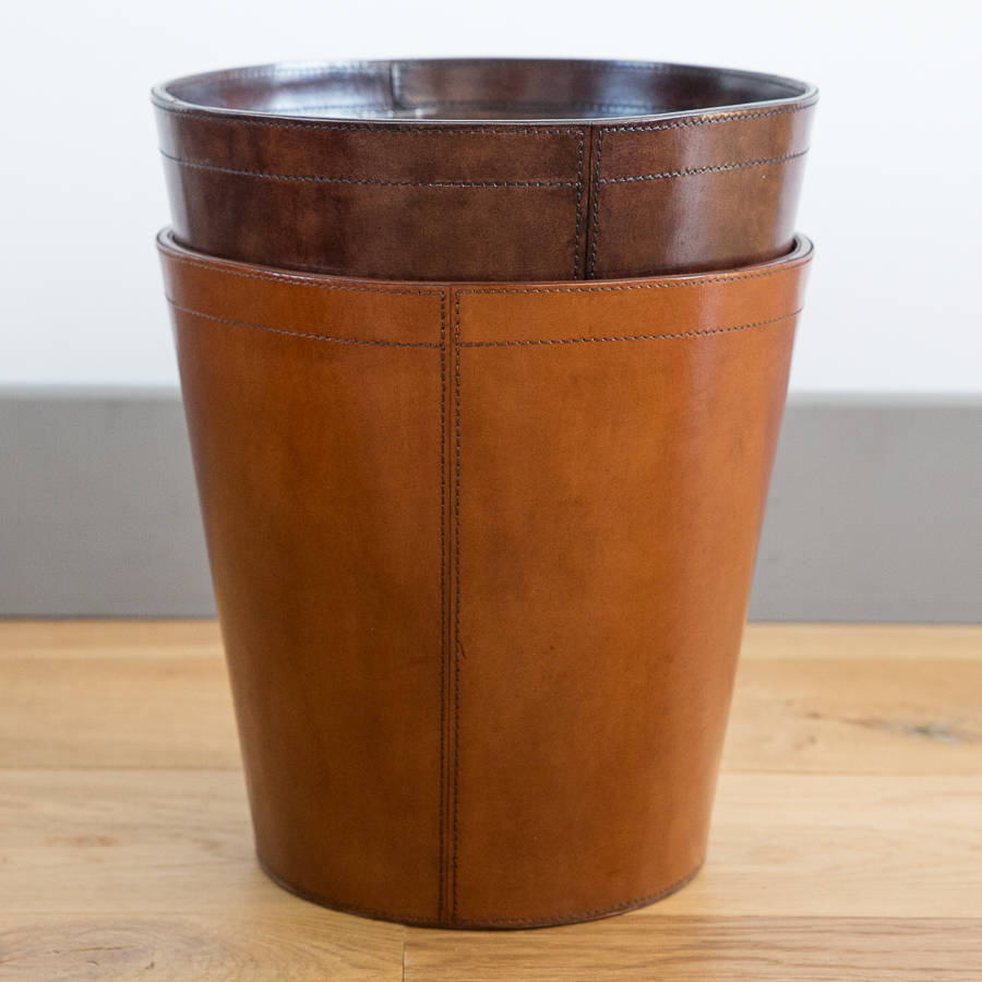 round leather waste paper bin by ginger rose