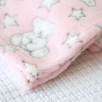 Personalised Pink Teddy And Stars Baby Blanket, 6 of 7