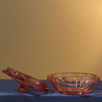 Vintage Art Deco Lidded Glass Trinket Pot Pink, 4 of 4