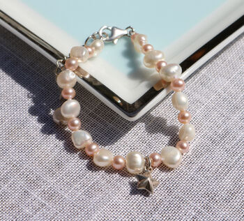 Girl's Freshwater Pearl Bracelet With Silver Star, 5 of 5