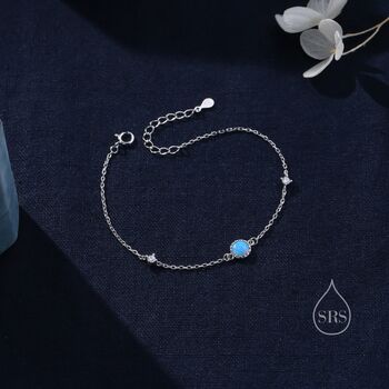Delicate Blue Opal And Cz Bracelet In Sterling Silver, 3 of 11
