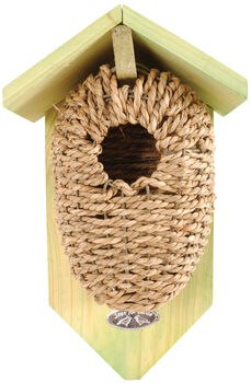 Wooden Wren Bird House Box Seagrass Hanging Nest Box, 2 of 7