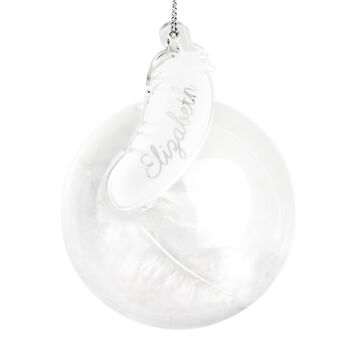 Personalised White Feather Glass Bauble, 2 of 3