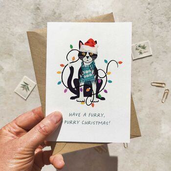 Tuxedo Cat In Hat Christmas Card, 2 of 4