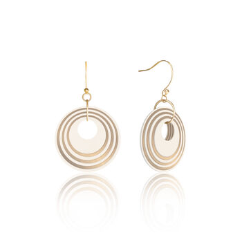 Cream And Pearlescent Taupe Geometric Circular Earrings • Gold Plated Sterling Silver Hooks, 6 of 8
