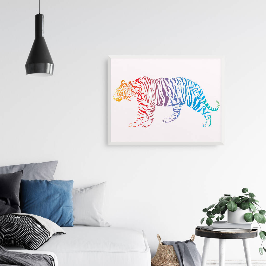 Multicoloured Rainbow Tiger Illustration Wall Art Print By Wee Blue Coo ...