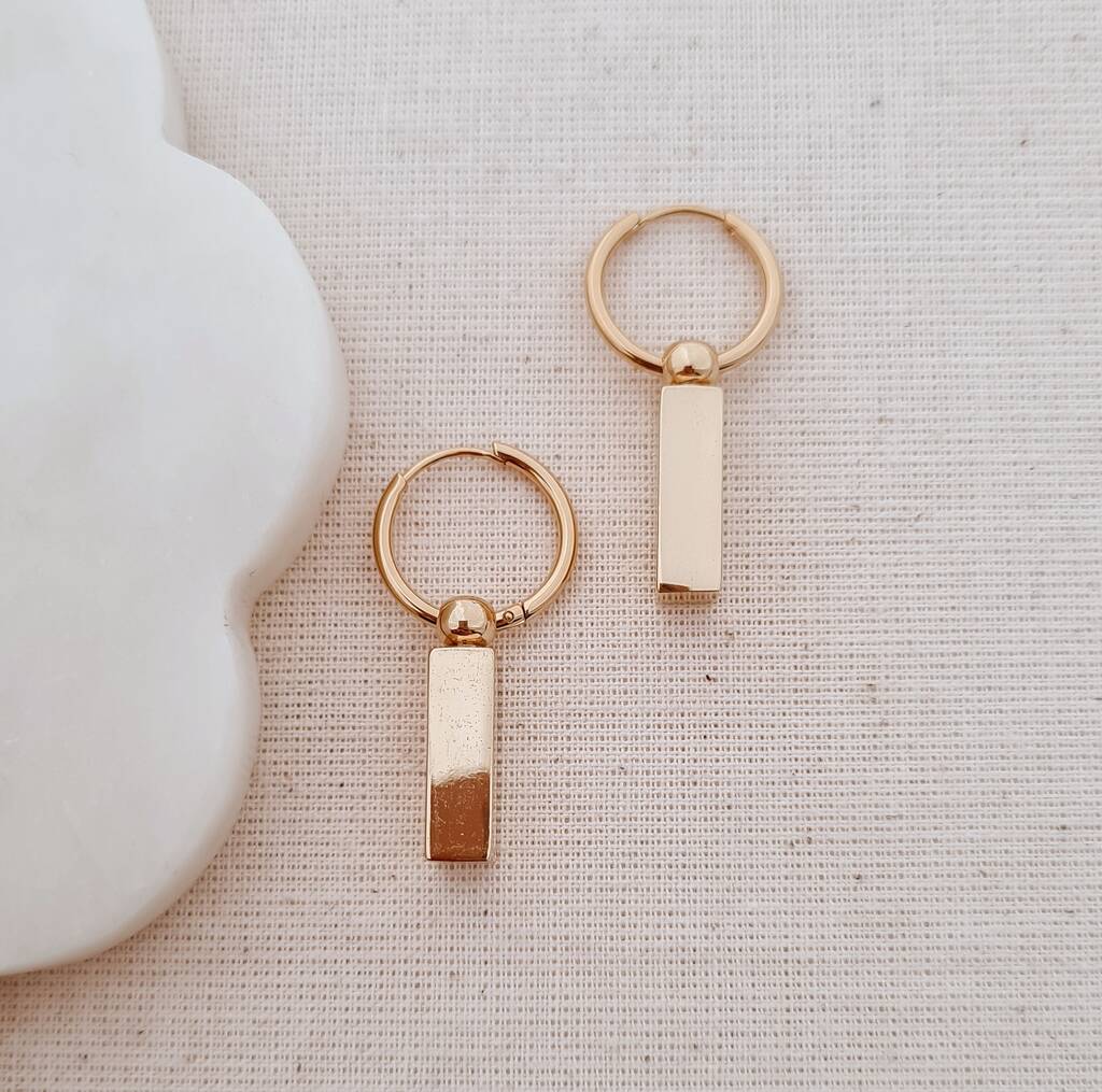 Solid Bar Drop Hoop Earrings By Misskukie