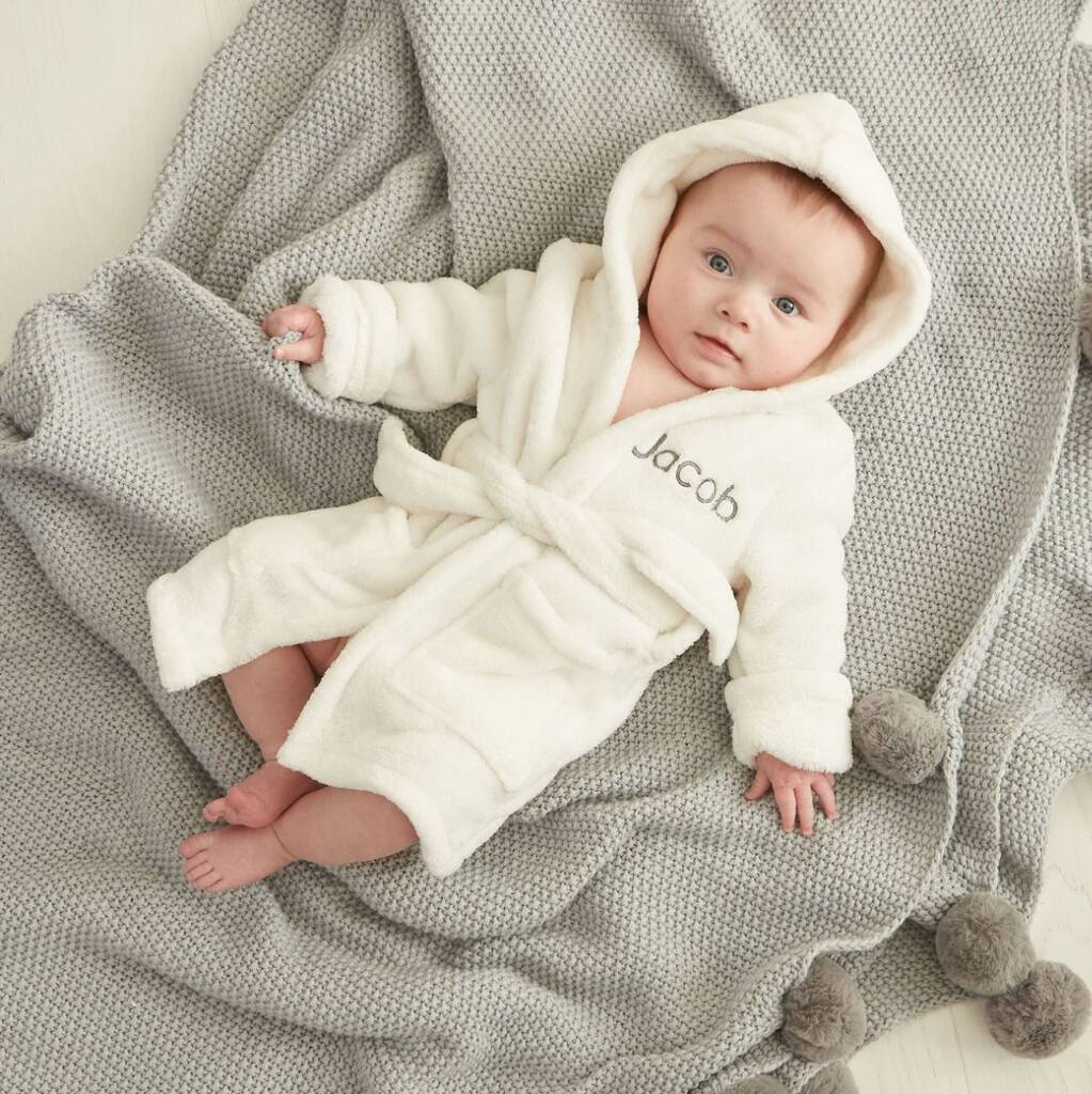 Personalised Ivory Hooded Fleece Robe By My 1st Years