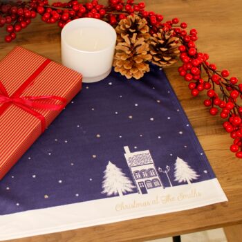 Christmas Table Place Mats Blue Village Four Pack, 2 of 4
