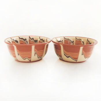 Pair Of Abstract Stoneware Bowls In Green And Beige, 5 of 5