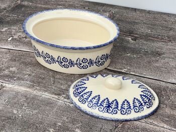 Blue Patterned Oval Butter Dish, 2 of 3