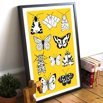 British Moths And Butterflies Print On Yellow, 3 of 5