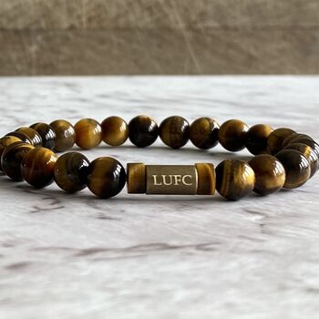 Men's Leeds United Football Fan Tiger's Eye Bracelet, 2 of 7