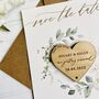 Floral Wreath Gold Script Save The Date Magnet Card, thumbnail 2 of 4