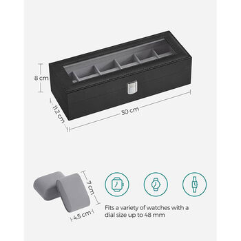 Velvet Lining Watch Box Six Slots Display Storage Case, 3 of 8
