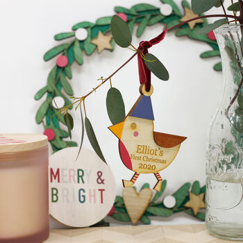 Personalised Wooden Robin Tree Decoration, 3 of 4