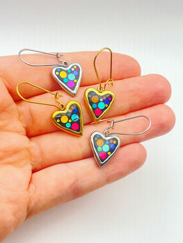 Mini Disco Heart Earrings Handmade With Colourful Sparkles, 10 of 10