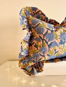 Frilly Indian Blockprint Cushion, 2 of 3