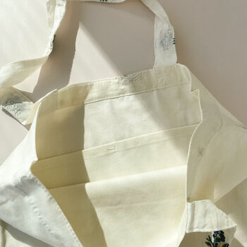 Embroidered Flower Glitter Thread Cotton Tote Bag, 5 of 7