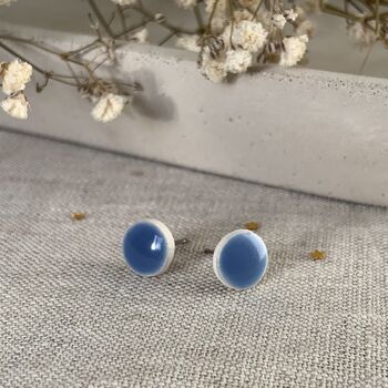 Handmade Blue Ceramic Dot Stud Earrings, 5 of 6