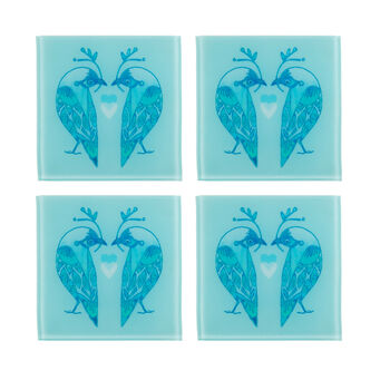 Lovebirds Coaster Set Blue And White, 6 of 10