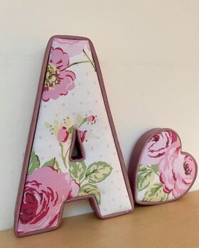 Personalised Fabric Nursery Letter And Heart Set – Handmade Baby Gift, 2 of 5