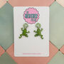 Glittery Frog Green Resin Earrings – Handmade Statement Pieces, thumbnail 1 of 4
