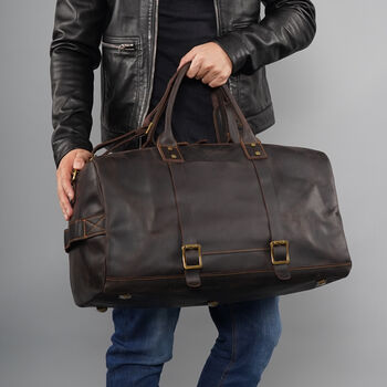Genuine Leather Holdall With Straps Detail, 2 of 12
