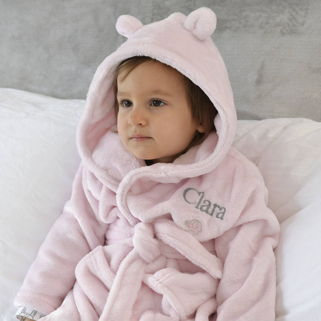 Personalised Pink Baby Dressing Gown With Ears By elimonks