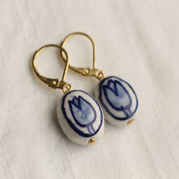 Blue Delft Tulip Earrings, 3 of 9