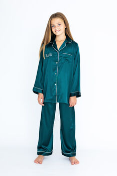Personalised Girl's Green Satin Pyjama's, 3 of 12