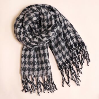 Charcoal Houndstooth Winter Scarf, 3 of 4