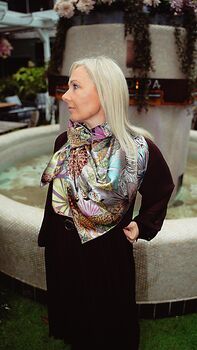 Limited Edition Mozambique Tropical Animals And Art Nouveau Leaves 100% Silk Satin Scarf, 2 of 7