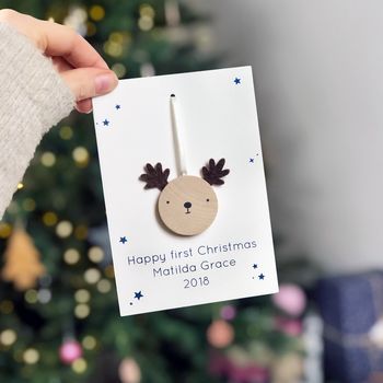 Personalised First Christmas Reindeer Decoration Card, 6 of 7
