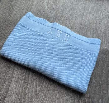 Personalised Knitted Blue Baby Blanket, 2 of 2