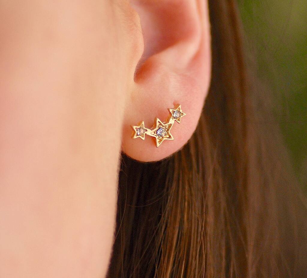 Gold Sparkle Triple Star Studs, 1 of 4