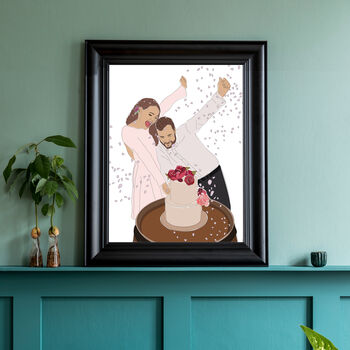Custom Wedding Portrait Line Art Colour Block Gift, 5 of 11