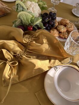 Eloisa Mustard Cotton Tablecloth With Pleating Channels, 4 of 4