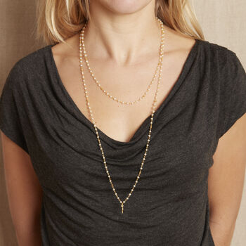 Gold Plated Pearl Rosary Long Necklace, 7 of 8