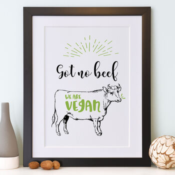 We Have No Beef Vegan A4 Framed Print, 2 of 2