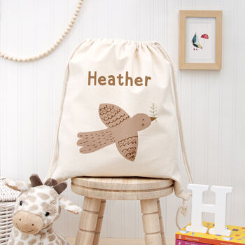 Personalised Woodland Bird Cotton Nursery Bag, 2 of 7