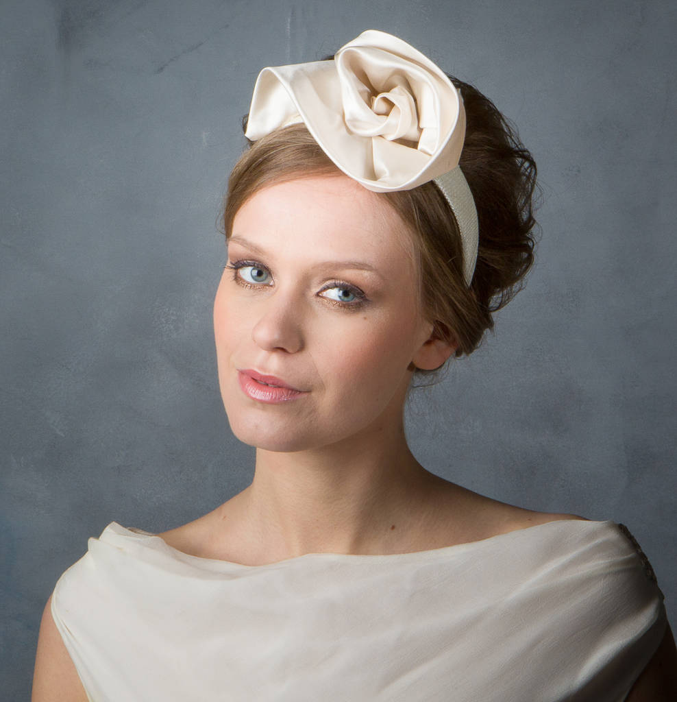 Minimalist Bridal Duchess Silk Satin Flower Headpiece, 1 of 2