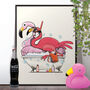 Flamingo In The Bath, Bathroom Art, thumbnail 1 of 8